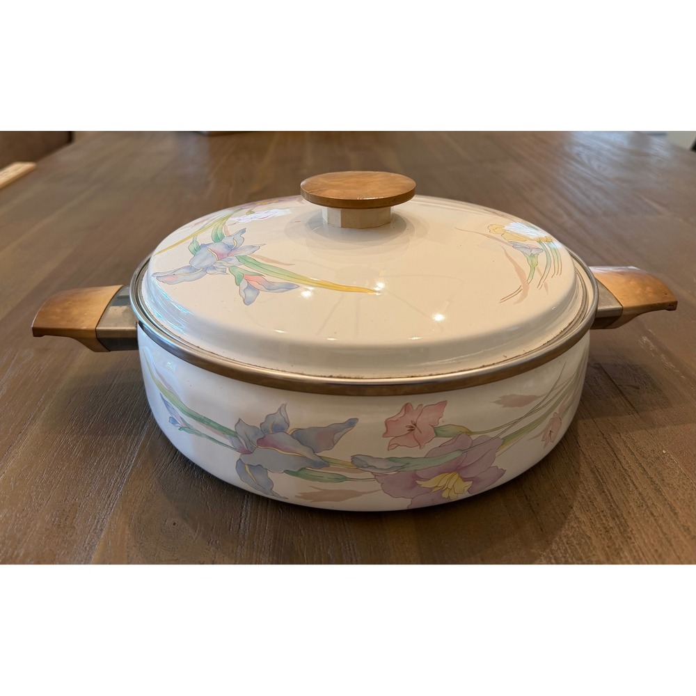 Mikasa Gourmet Colors 10" Gabriele Enamel Casserole Pot Ejiri Japan Floral Lid